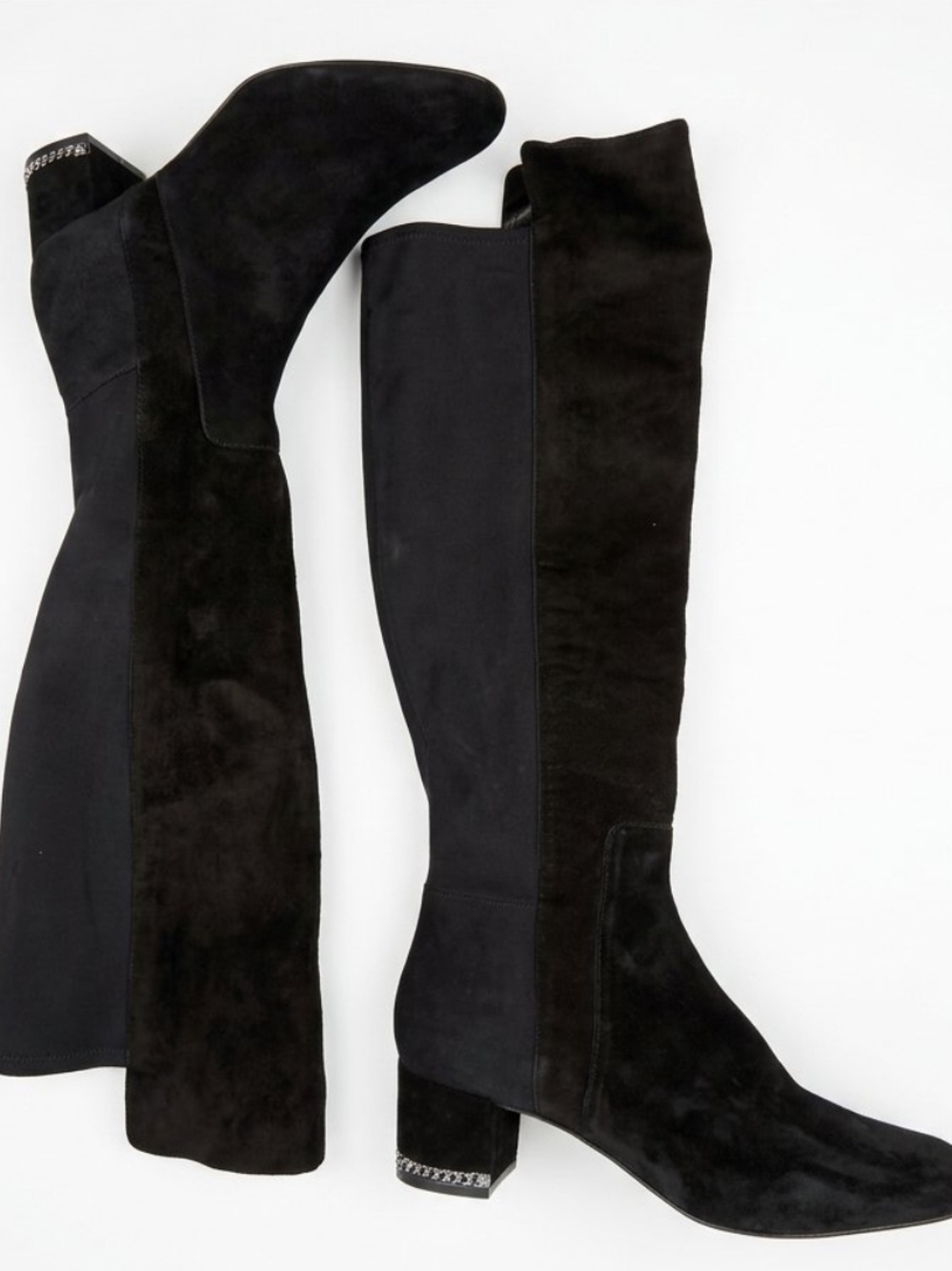 Michael kors Sabrina black suede over the knee chain heel vintage boots with box